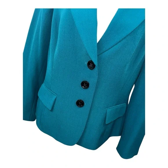 NWT Kasper Womens Sz 14 Teal Peacock Lined Button Blazer Jacket Career Suit $99 - Picture 6 of 13